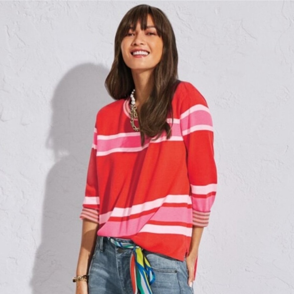 CAbi Cadet Pink & Red Striped Pullover Sweater XL